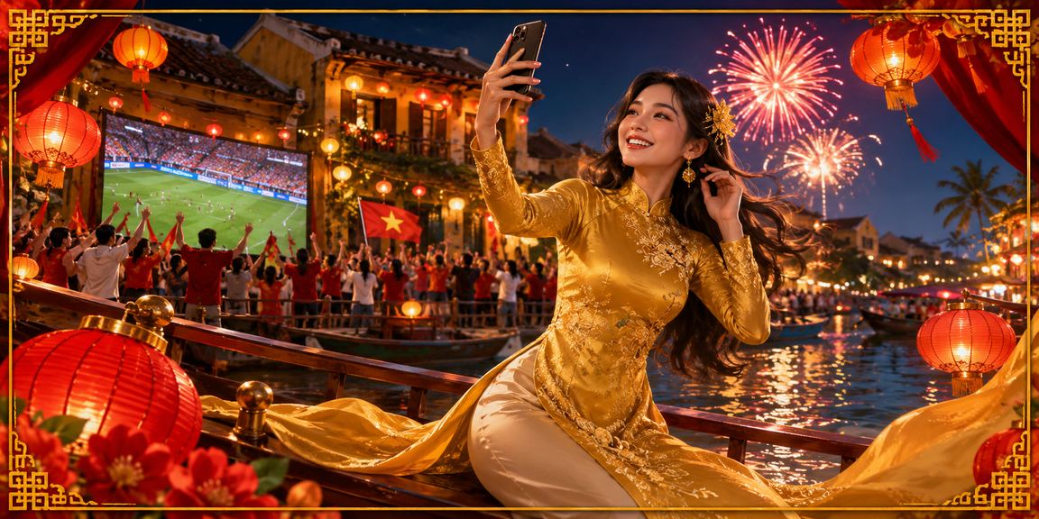 Người dùng mặc áo dài tại Hội An sử dụng casino trên điện thoại di động